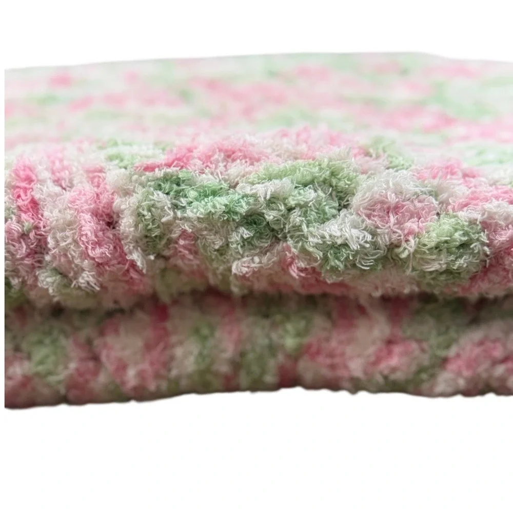 Handmade Crochet Chenille Baby Blanket Pink Green White Pinwheel‎ Swirl Lap